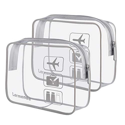 Lermende Clear Toiletry Bag TSA Approved Quart Size Travel Carry On - 2Pcs - color: Gray, size: 2 Pack