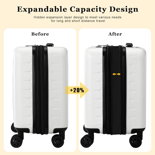 CENSIEN Expandable 16 Inch Carry On Luggage Airline Approved Small Suitcase - color: White, size: 16 Inch EXT