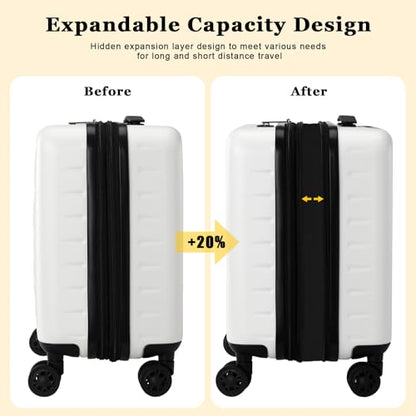 CENSIEN Expandable 16 Inch Carry On Luggage Airline Approved Small Suitcase - color: White, size: 16 Inch EXT