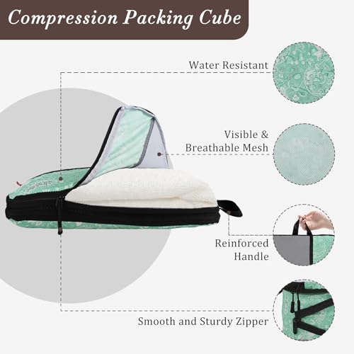 U+U 10 Set Compression Packing Cubes, Travel Organizers (Green Paisley) - color: Green Paisley, size: 10 Set