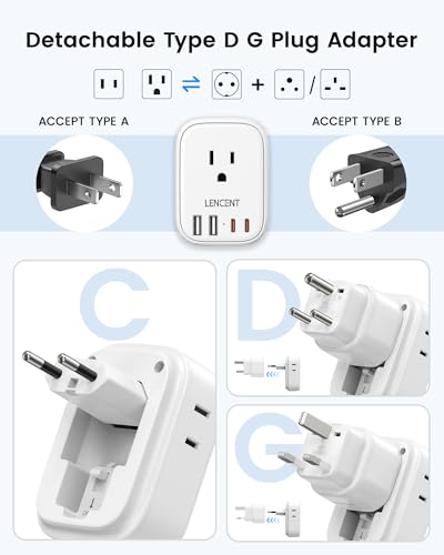 LENCENT Type C and Type D G Universal Travel Adapter Kit International Plug - style: Type C/D/G