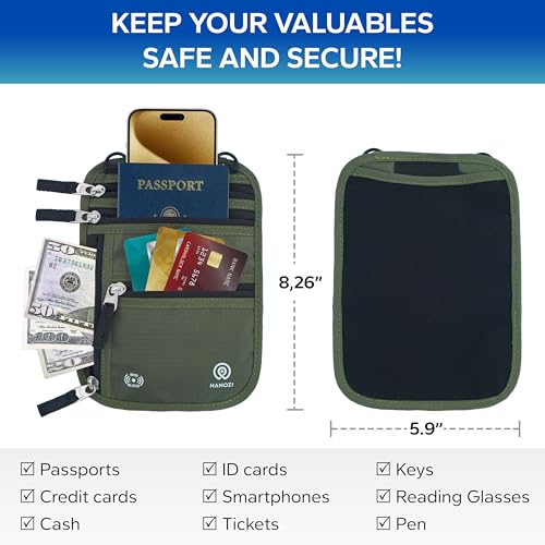 Neck Wallet – Travel Pouch and RFID Blocking Passport Holder for Women and Men, Slim Travel Wallet (Army Green) - color: Army Green