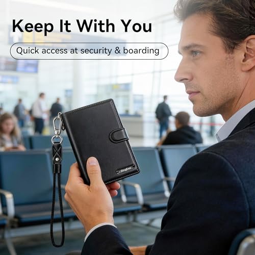 Trackable Passport Holder for Travel, RFID Blocking Wallet, Black - color: Black