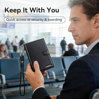 Trackable Passport Holder for Travel, RFID Blocking Wallet, Black - color: Black