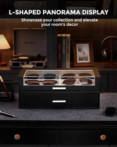 ProCase 12 Slots Sunglasses Box with L-Shaped Clear Lid -Black - color: Black, size: Medium