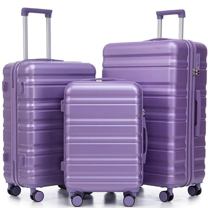 3-Piece ABS Hardshell Luggage Set Lightweight, Tough & Scratch-Resistant - color: violet horizontal stripe, size: 20/24/28 Inch