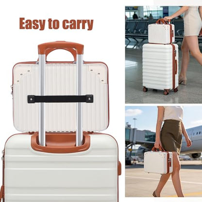 Vanity Case, 14 Inch Hard Shell Makeup Travel Suitcase, Beige - color: Beige