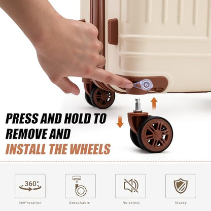 KUNEL Luggage Sets 5 Piece, Hardshell Expandable Suitcase, 20/24/28inch - color: Beige