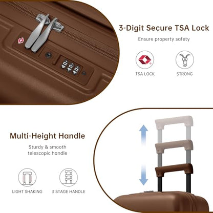 Carry On Luggage Set 3 Piece, Carry-on Suitcase With Wheels - color: BT-Mocha