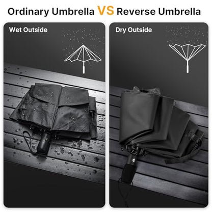 G4Free 46 Inch Inverted Umbrella Windproof Travel Umbrella for Rain & Sun - color: Black