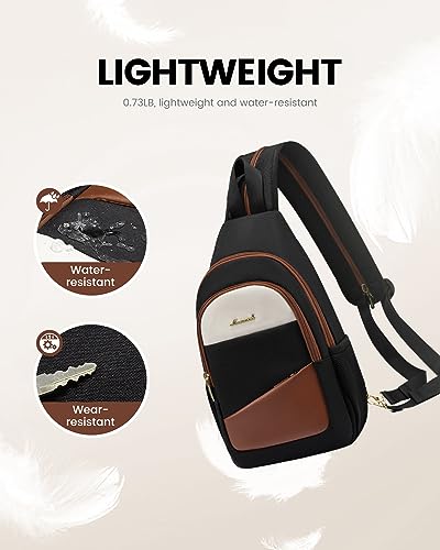 LOVEVOOK Sling Bag for Women, Convertible Sling Backpack Crossbody Bags - color: Brown-white-black