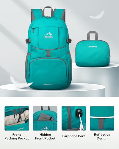 WATERFLY Large Lightweight Packable Hiking Backpack Foldable Travel Daypack - color: B-turquoise, size: 35L