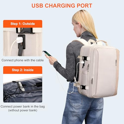 PIJUSHI Laptop Travel Backpack Carry On Flight Approved Fits 16 inch Laptop - color: Beige