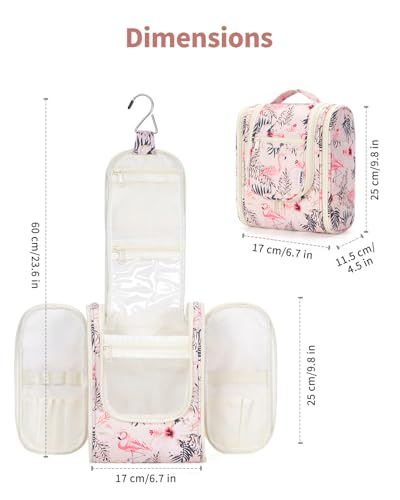 Narwey Hanging Travel Toiletry Bag for Women, Cosmetic Makeup Bag - color: B-Beige Bird, size: Medium