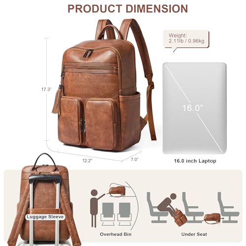 Shrrie 16 Inch Vegan Leather Laptop Backpack Purse for Women - color: Two-toned Brown