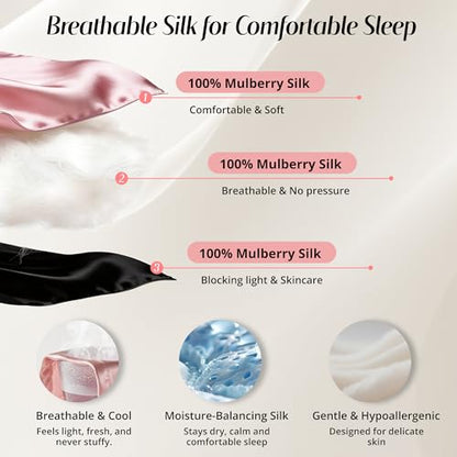 Silk Sleep Mask for Women, 100% Mulberry Silk Eye Mask for Light Blocking - color: Pinik