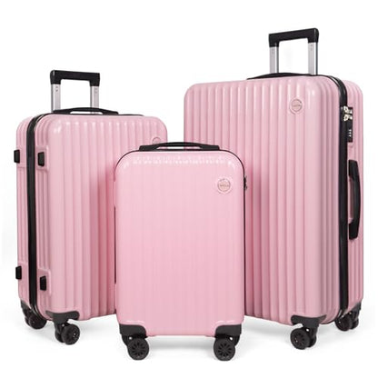 3-Piece Hardside Luggage Set ABS+PC Spinner Suitcase(Pink) - color: Pink, size: Large