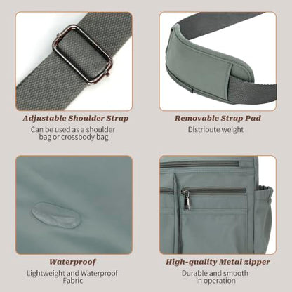 ELDA Large Nylon Crossbody Bags for Women, Travel Purses Shoulder Handbag - color: Grey Blue
