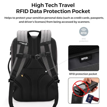 Swissdigital Design Travel Backpack 43l with USB Charging Port Laptop Backpack,TSA Friendly Flight Approved Carry-on Luggage Hand,Business Rucksack Fits 17 Inch Laptop Grey | SD1748-02 - color: Grey