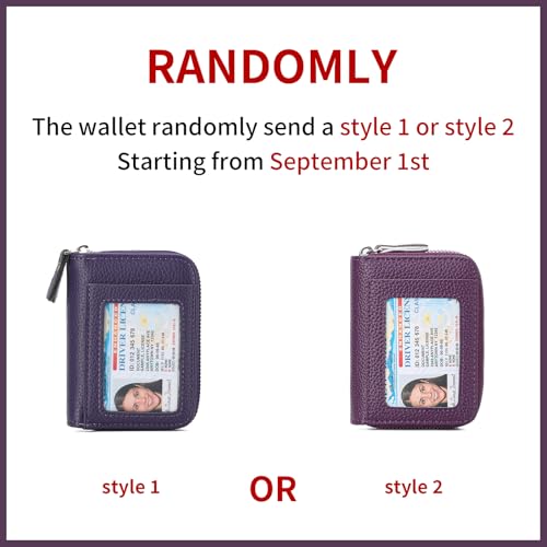 RNIEGA Credit Card Holder Wallet RFID Blocking Leather Small Wallet for Women Double Zipper Wallet with ID Window - color: A-Dark Purple