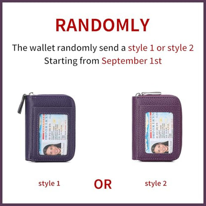 RNIEGA Credit Card Holder Wallet RFID Blocking Leather Small Wallet for Women Double Zipper Wallet with ID Window - color: A-Dark Purple
