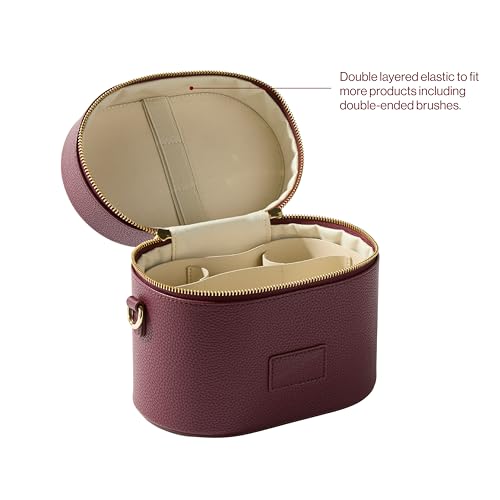 ETOILE - Oval Toiletry Case Burgundy - Travel Makeup Bag Organizer with Shoulder Strap and Removable Divider - color: Burgundy