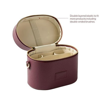 ETOILE - Oval Toiletry Case Burgundy - Travel Makeup Bag Organizer with Shoulder Strap and Removable Divider - color: Burgundy