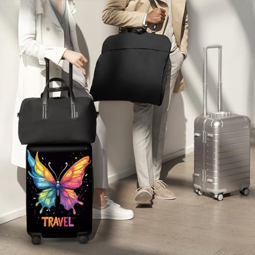 ANNA QUEEN Travel Butterfly Luggage Cover Suitcase Protector Suitcase Cover Anti-Scratch,Stretchable Bag Cover Washable Durable Polyester with Elastic Hem with Zipper Closure - color: Butterfly-Travel, size: M(fits 24-26Inch suitcase)