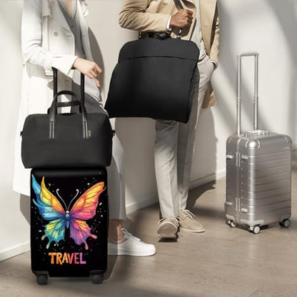 ANNA QUEEN Travel Butterfly Luggage Cover Suitcase Protector Suitcase Cover Anti-Scratch,Stretchable Bag Cover Washable Durable Polyester with Elastic Hem with Zipper Closure - color: Butterfly-Travel, size: M(fits 24-26Inch suitcase)