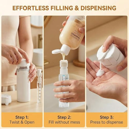 4-in-1 Leak Proof Travel Dispenser Bottle Set, TSA Approved Refillable Toiletry Containers for Shampoo & Lotion