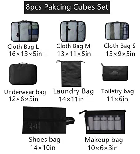 Luggage Packing Organizers Packing Cubes Set for Travel (black) - color: black 8pc