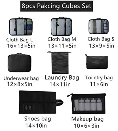 Luggage Packing Organizers Packing Cubes Set for Travel (black) - color: black 8pc