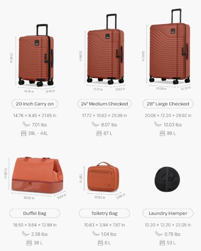 Coolife 6 Piece Travel Set: 3 Suitcases, Duffel, Organizer, Pop-Up Hamper - color: Brown, size: 6-Piece Set