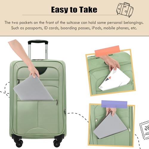 Merax Suitcase Set, Softside 3-Piece Expandable Luggage - color: Light Green(22/26/30)