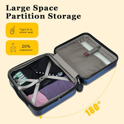 CENSIEN Expandable 16 Inch Carry On Luggage Airline Approved Small Suitcase - color: Navy Blue, size: 16 Inch EXT