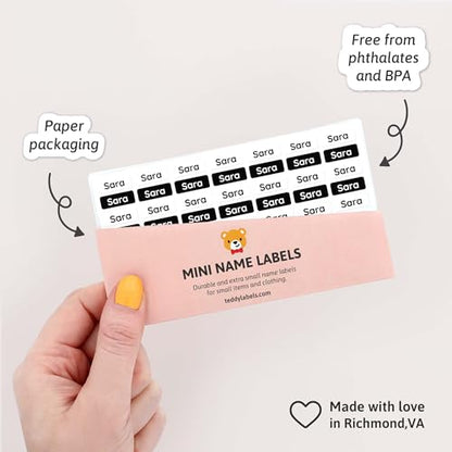 Mini Name Labels (175) - Custom Personalized Name Labels for Labeling Tiny Items, Washer and Dryer-Safe Waterproof Labels for Daycare, Preschool, and School - Black and White - color: Black and White