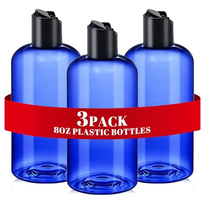 3Pcs 8 oz Blue Plastic Travel Bottles with Black Disc Top Caps for Travel - color: Blue, size: 3 Packs