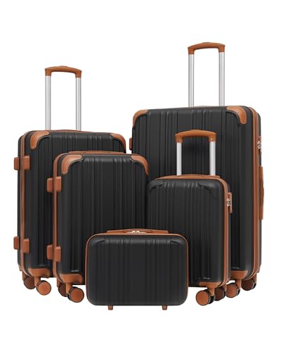 Coolife Luggage Set, Lightweight and Durable Hardshell,5 Pcs, apricot black - color: apricot black, size: 5 piece set