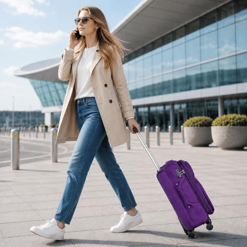 Softside Carry On Luggage Set & Spinner Wheel, Expandable Travel Suitcase - color: Purple