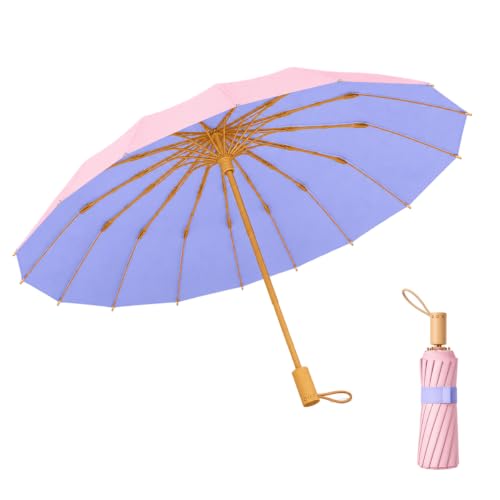 Compact Travel Umbrella with UPF 50+ UV Protection - color: Purple And Pink