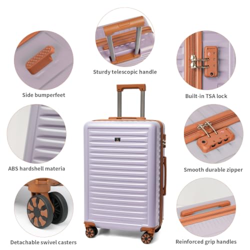 KUNEL Luggage Sets 5 Pcs suitcases with Wheels, 20/24/28Inch, Purple - color: Purple