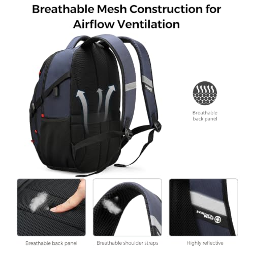 Swissdigital Design Travel Laptop Backpack for Men with USB SD803-12 - color: Black/Blue