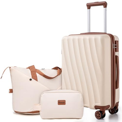 Eeeza Carry on Luggage Sets, Beige (20"/DB/TB) - color: Beige, size: 3 Piece Sets (20/DB/TB)