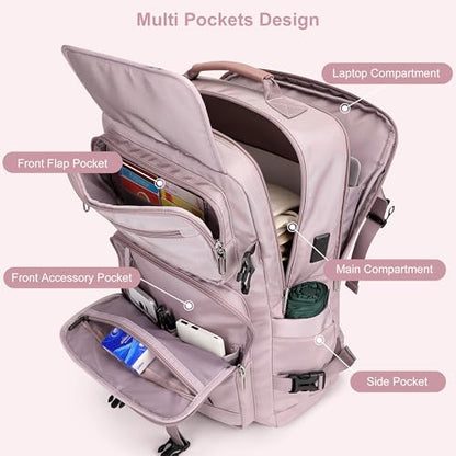 PIJUSHI Travel Backpack Carry On Backpack for Airplanes 35L Fits 16" Laptop - color: Ashen Purple-2