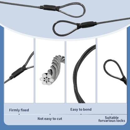 3.3mm Steel Wire Rope Outdoor Travel Security Cable Lock,Braided Steel Coated Safety Cable Luggage Lock,Safety Cable Wire Rope Chain Lock Double Loop Lightweight (Black, 12in/10Pcs) - color: Black, size: 12in/10Pcs
