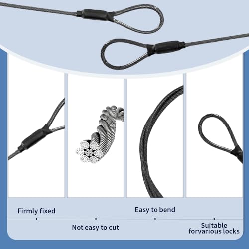 3.3mm Steel Wire Rope Outdoor Travel Security Cable Lock,Braided Steel Coated Safety Cable Luggage Lock,Safety Cable Wire Rope Chain Lock Double Loop Lightweight (Black, 12in/5Pcs) - color: Black, size: 12in/5Pcs