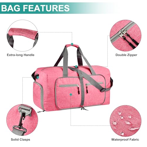 Dimayar 65L Foldable Duffle Bag, Travel & Weekender, Overnight, Gym - color: Pink, size: 65L