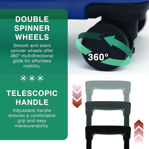TRAVELARIM 24 Inch Checked Luggage with Spinner Wheels, Medium Suitcase - color: Navy, size: Medium 24-Inch Checked