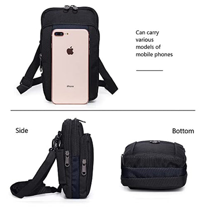 Senient Wolf Waterproof Nylon Multifunctional Phone Crossbody Bag - Small One Shoulder Waist Bag Wallet Travel Passport Case - color: Black with Navy blue