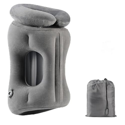 2-in-1 Magnetic Design Inflatable Travel Pillow, Ergonomic Neck Support Airplane Pillow for Flying, Compact Camping Pillow with Storage Bag for Home Nap & Car Travel (Grey)